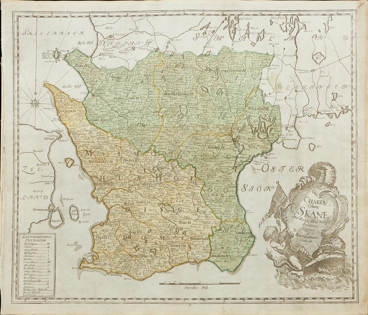 KARTA ÖVER SKÅNE, CA 1750.