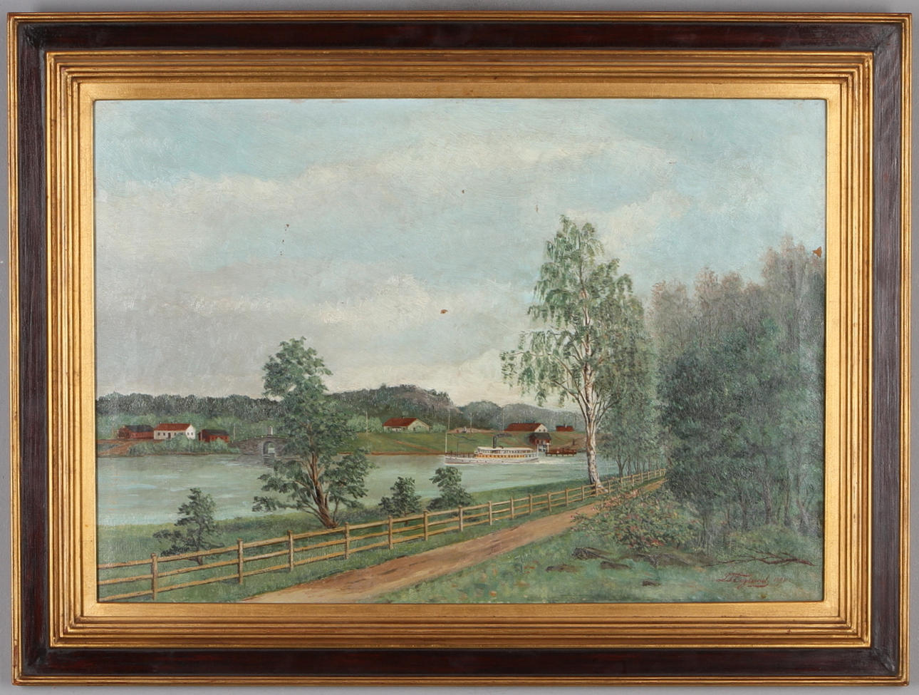 OKÄND KONSTNÄR. Flodlandskap med ångbåt, olja på duk, signerad Englund daterad 1892.