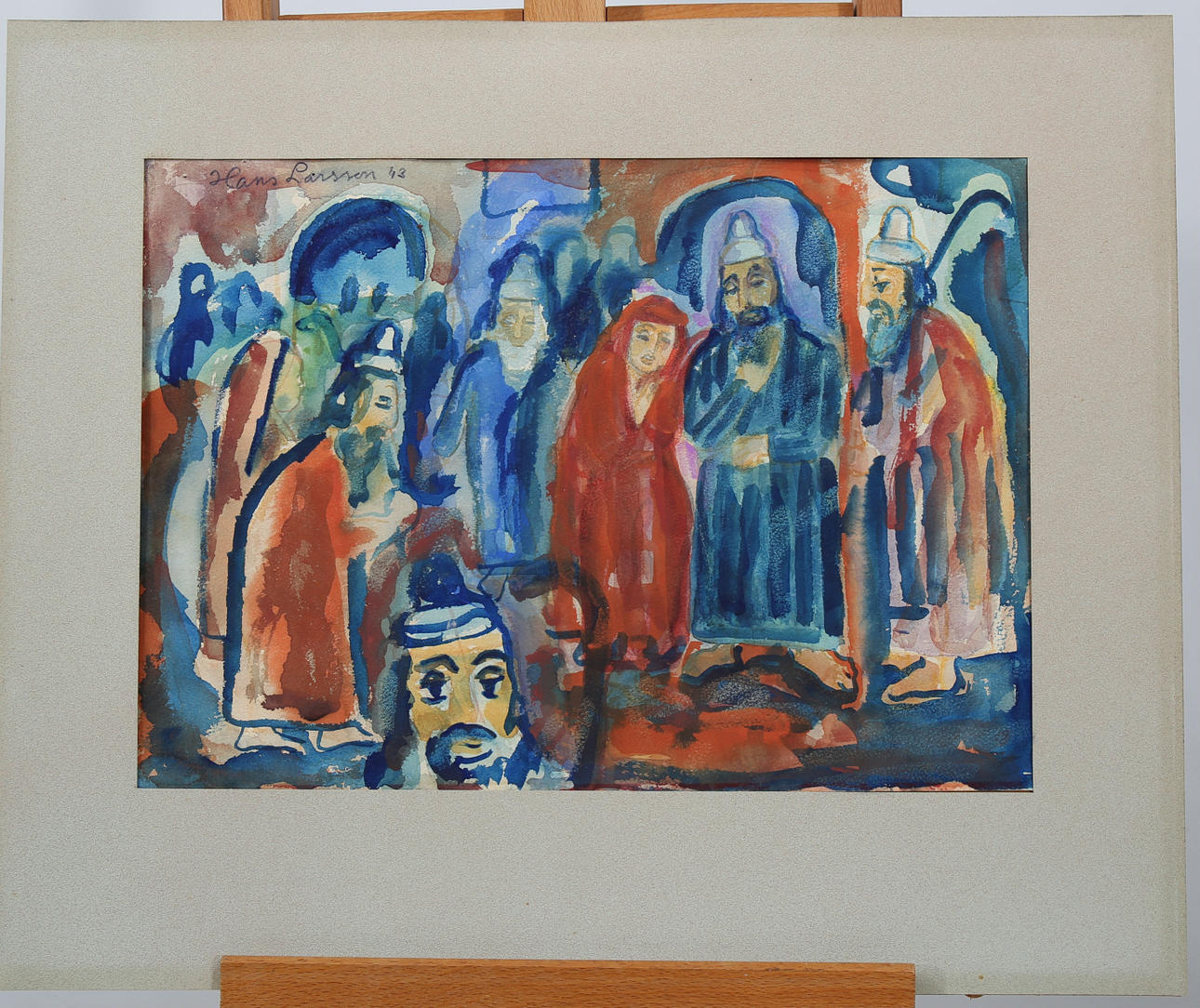 HANS LARSSON. Blandteknik, Bibliskt motiv, signerad, daterad -43.