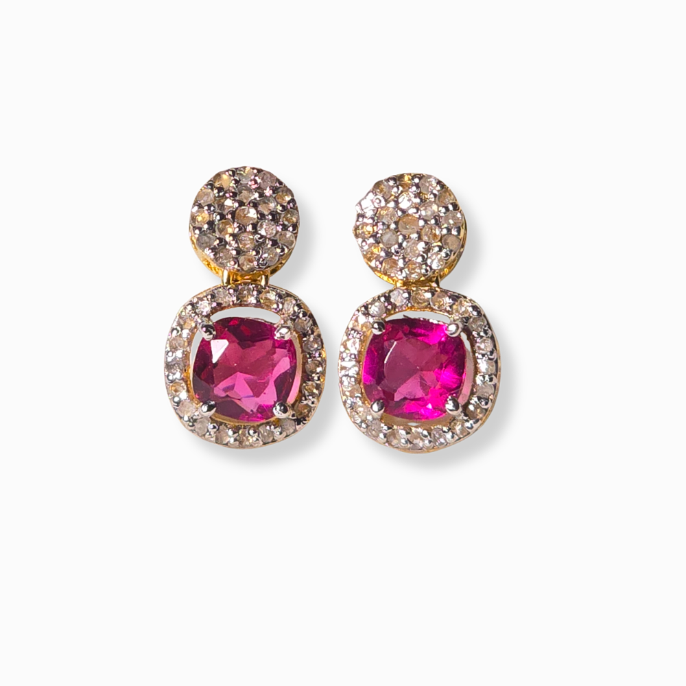 LONG EARRINGS IN SILVER, QUARTZ AND DIAMONDS.