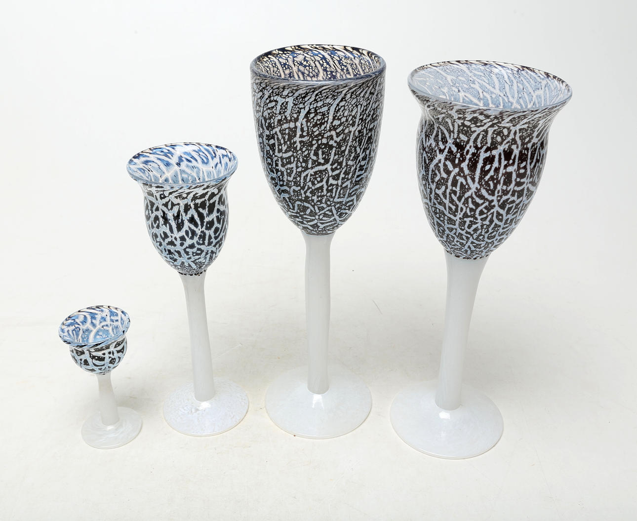 Four glass goblets, cabin work, Åfors Glasbruk.