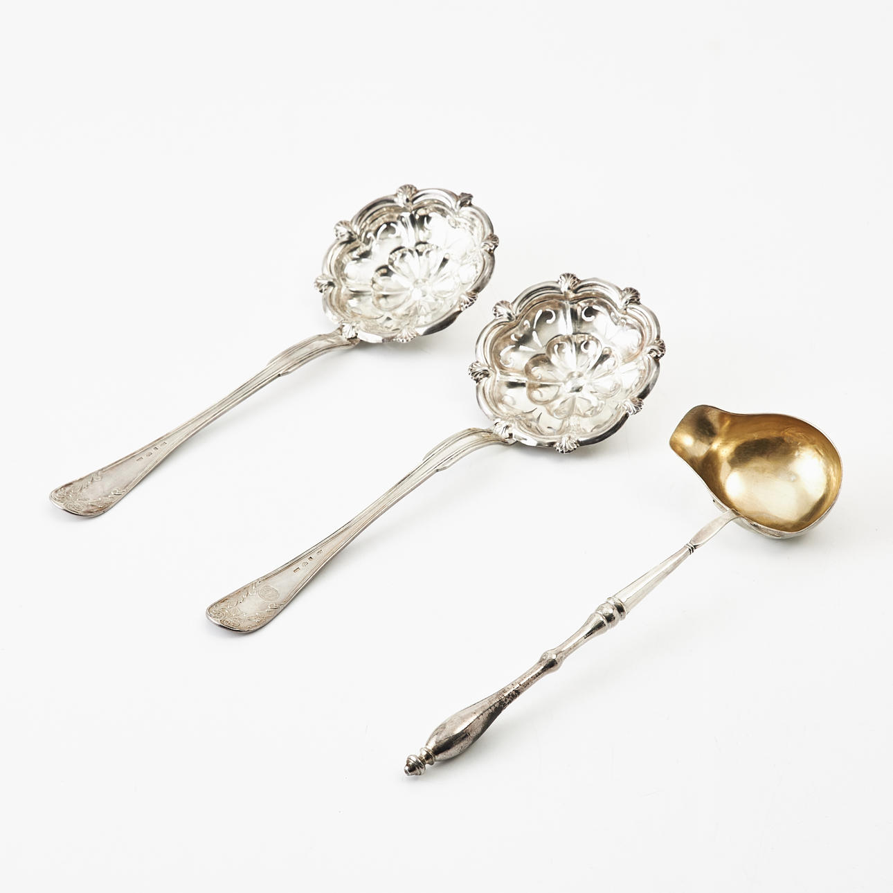 STRÖSKEDAR, 2 st., SÅSSLEV, silver, 1800-tal.