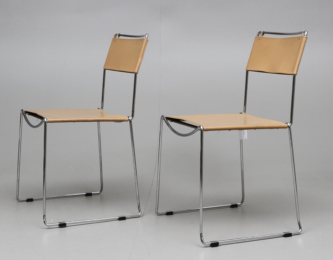 CHAIRS, a pair, steel / leather, 1900/2000s.