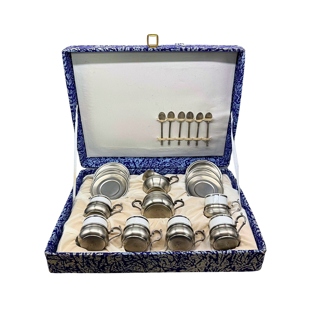 TEA SET, FINE TIN, PORCELAIN, HALLMARKED, BOX.