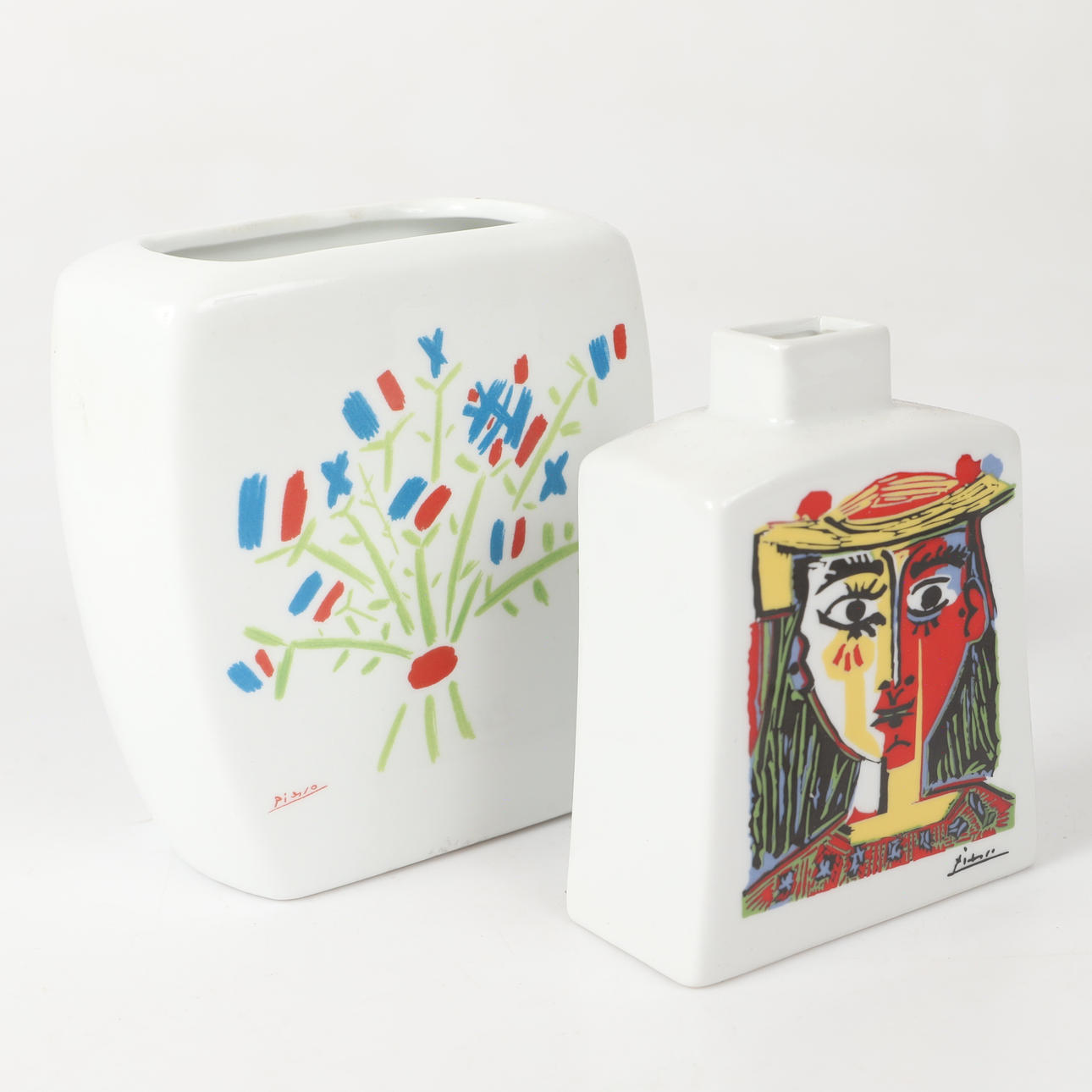 PABLO PICASSO. EFTER. Vaser, 2 stycken, porslin, MMI by Tognana, 2004.