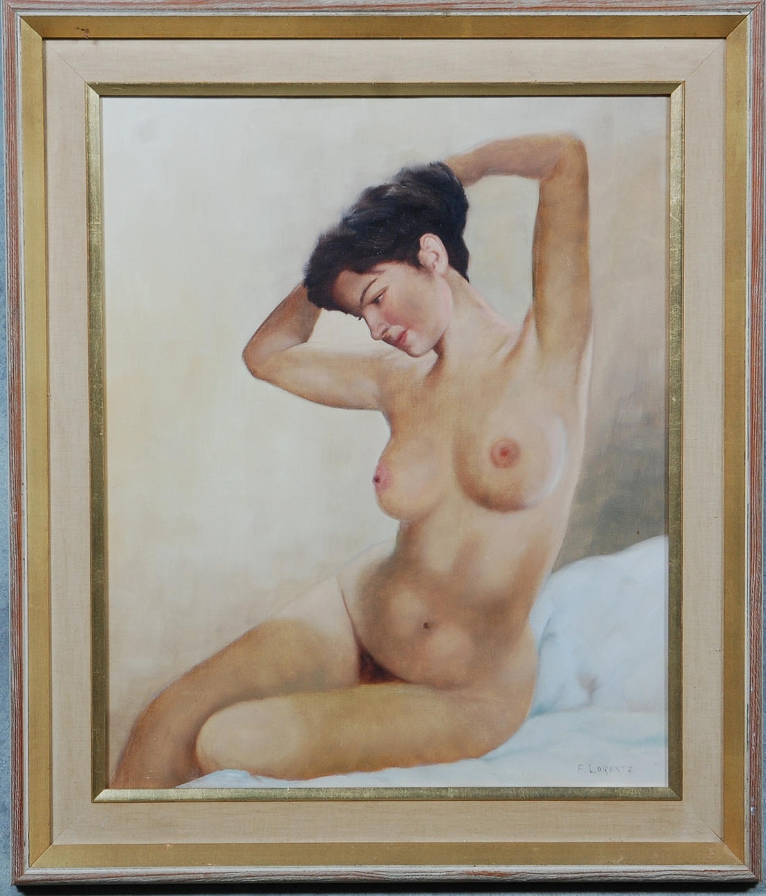 OIDENTIFIERAD KONSTNÄR. olja på duk, nakenstudie, signerad f lorentz.