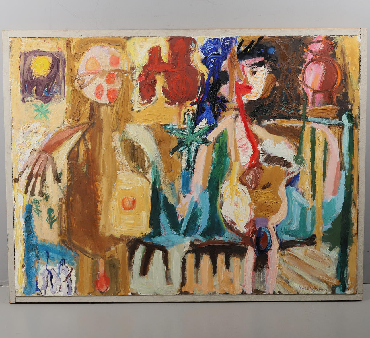 TAKE NILSSON. Oil on canvas. Abstract figure composition, signed and dated -65.