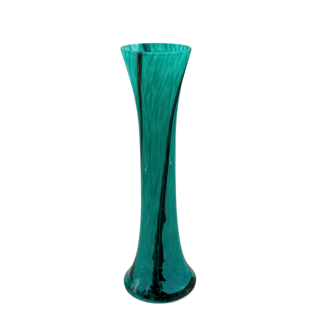HAND-BLOWN GREEN GLASS VASE.