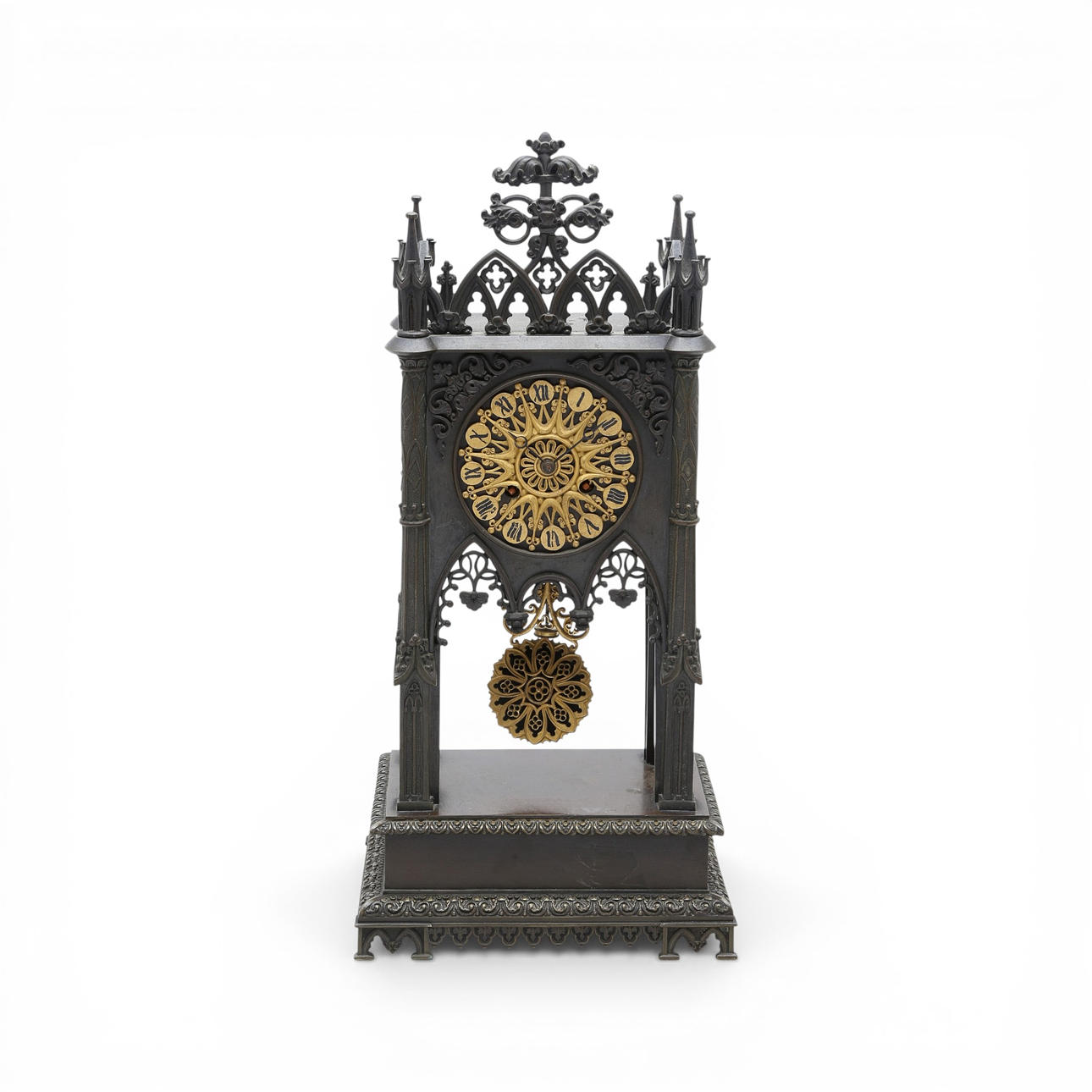 Neo-Gothic table clock in bluing and gilt bronze, 20th Century. Clocks ...