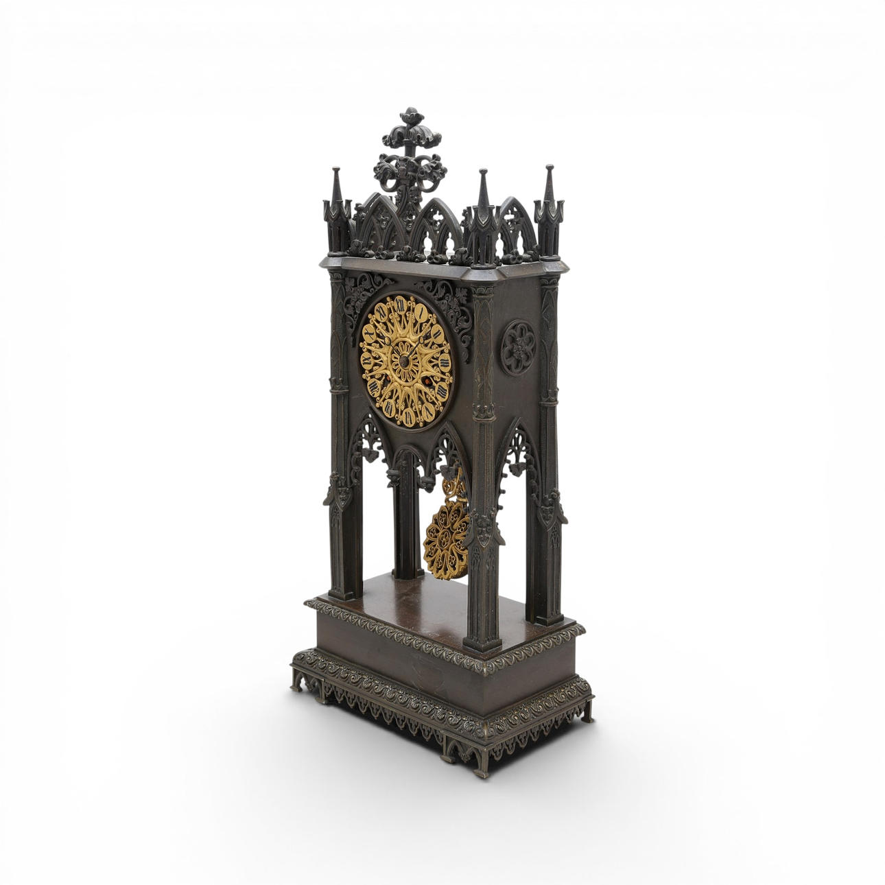 Neo-Gothic table clock in bluing and gilt bronze, 20th Century. Clocks ...