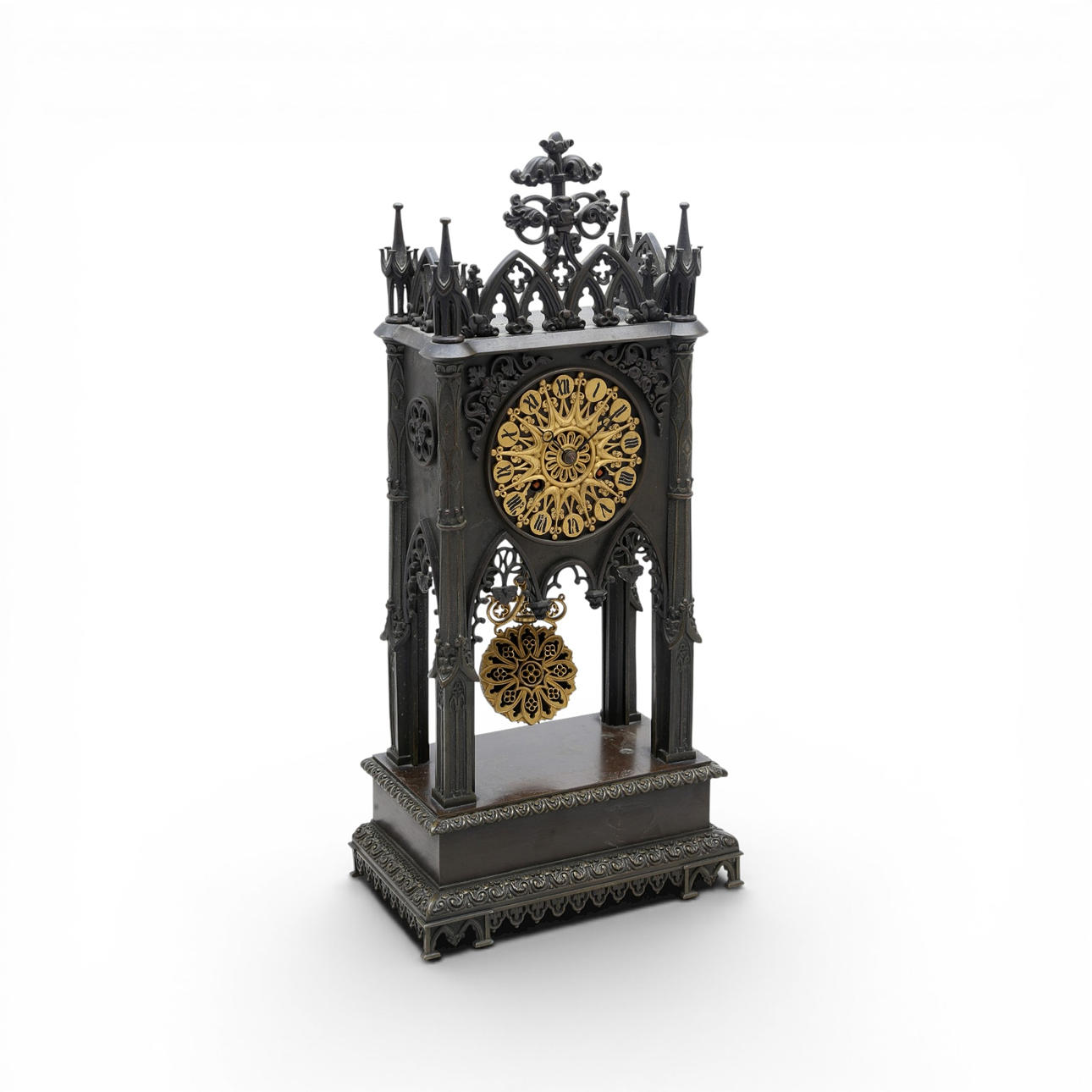 Neo-Gothic table clock in bluing and gilt bronze, 20th Century. Clocks ...