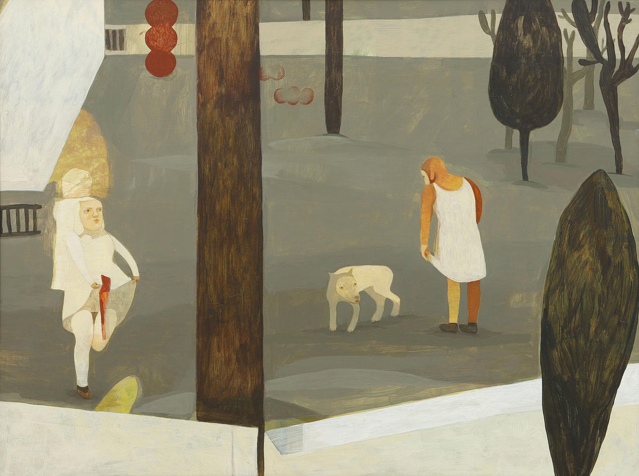 CAMILLA ENGMAN. “In the backyard”. Acrylic on panel, signed.