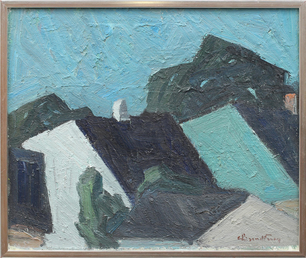 CARL BERNDTSSON. Motiv av hus, olja på duk, signerad C Berndtsson.