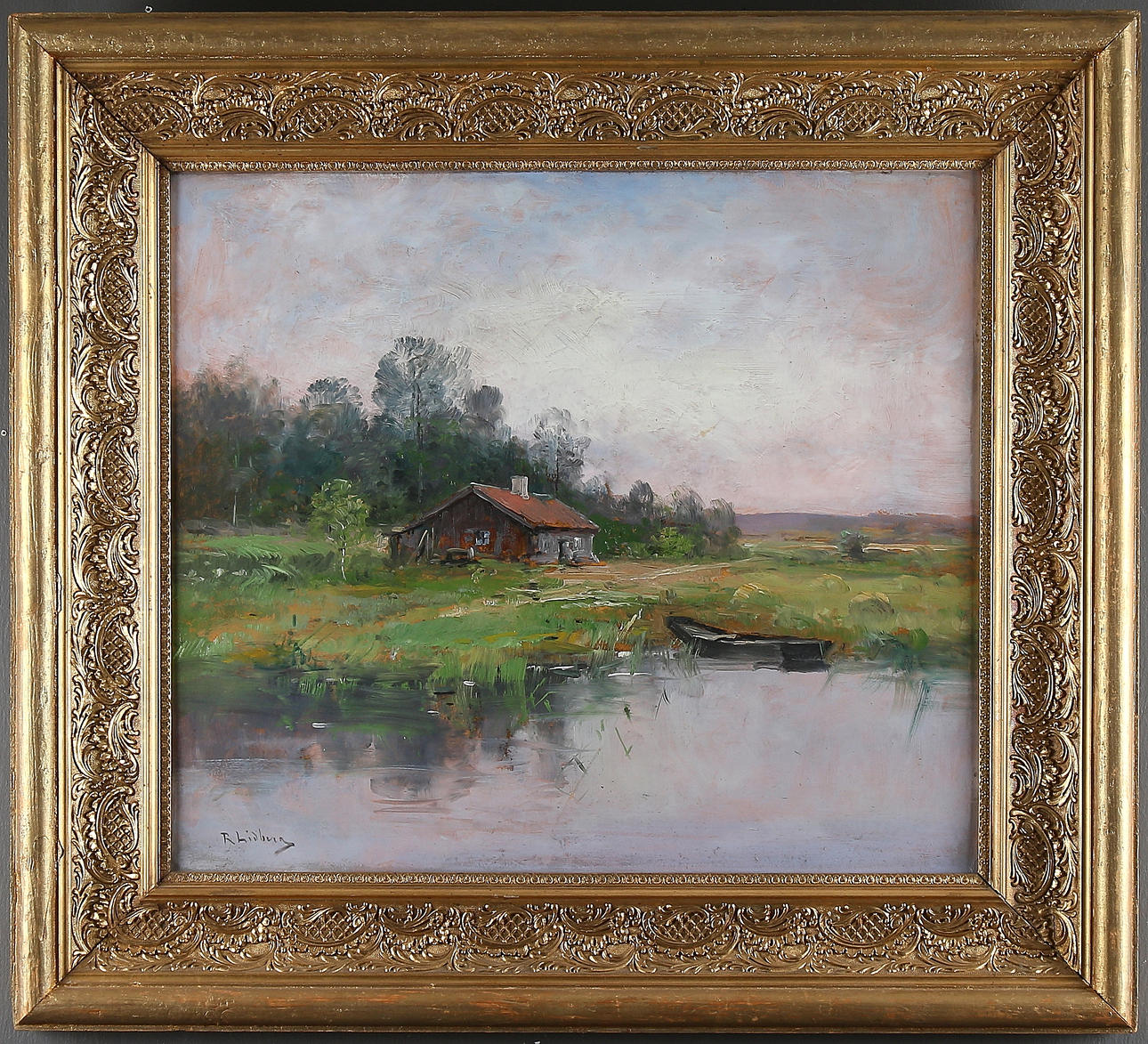 OIDENTIFIERAD KONSTNÄR. Havsstuga, olja på pannå, signerad "R. Lidberg".