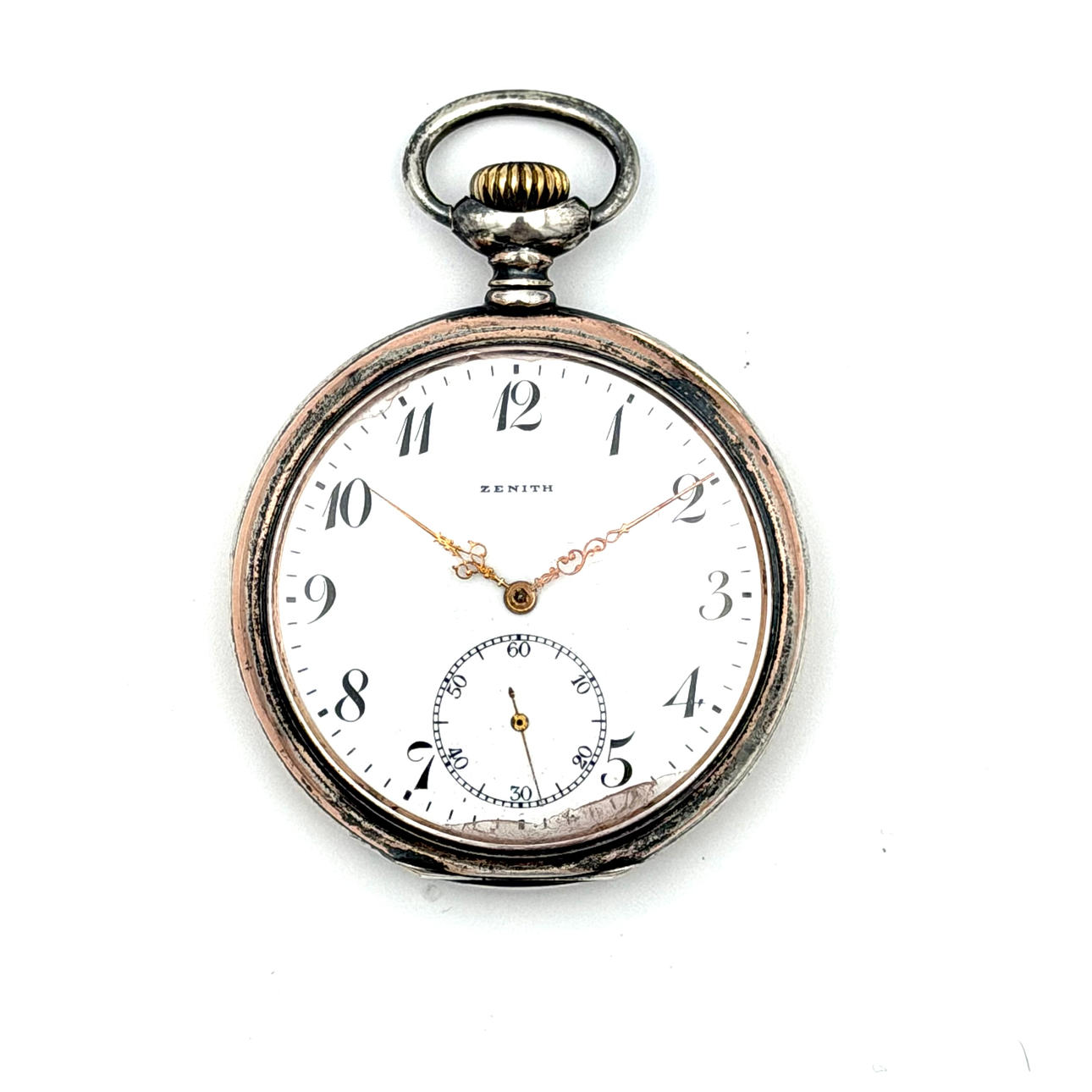 ZENITH, Pocket watch, outer case in silver/800, enamelled dial marked Zenith, subsecond, metal inner case.