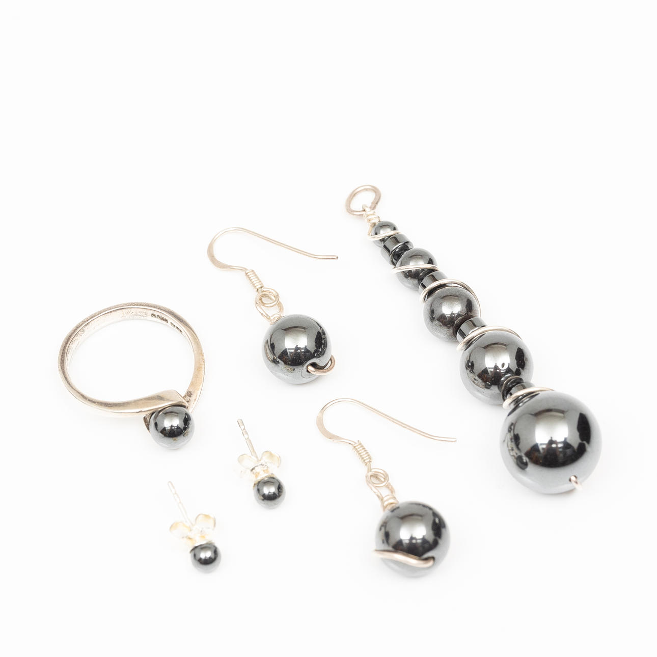 PARTI SMYCKEN, Silver, Hematit, 4 delar.