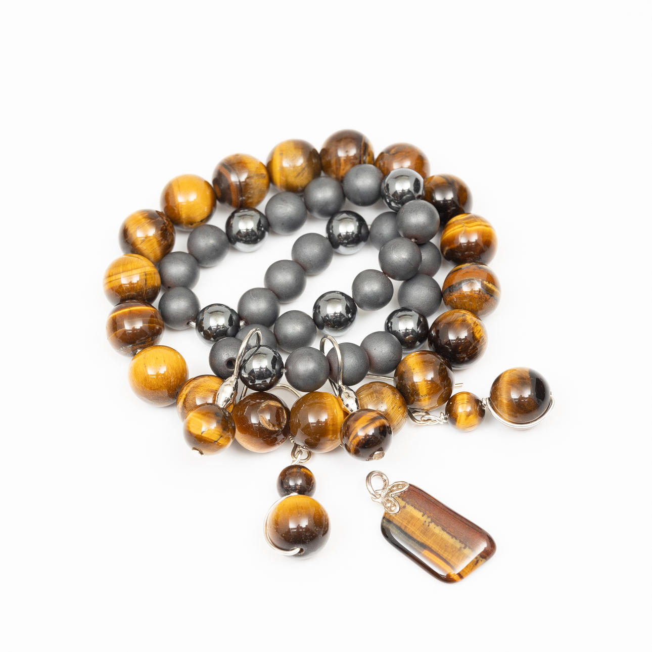 PARTI SMYCKEN, 5 delar, Tigeröga, Hematit.