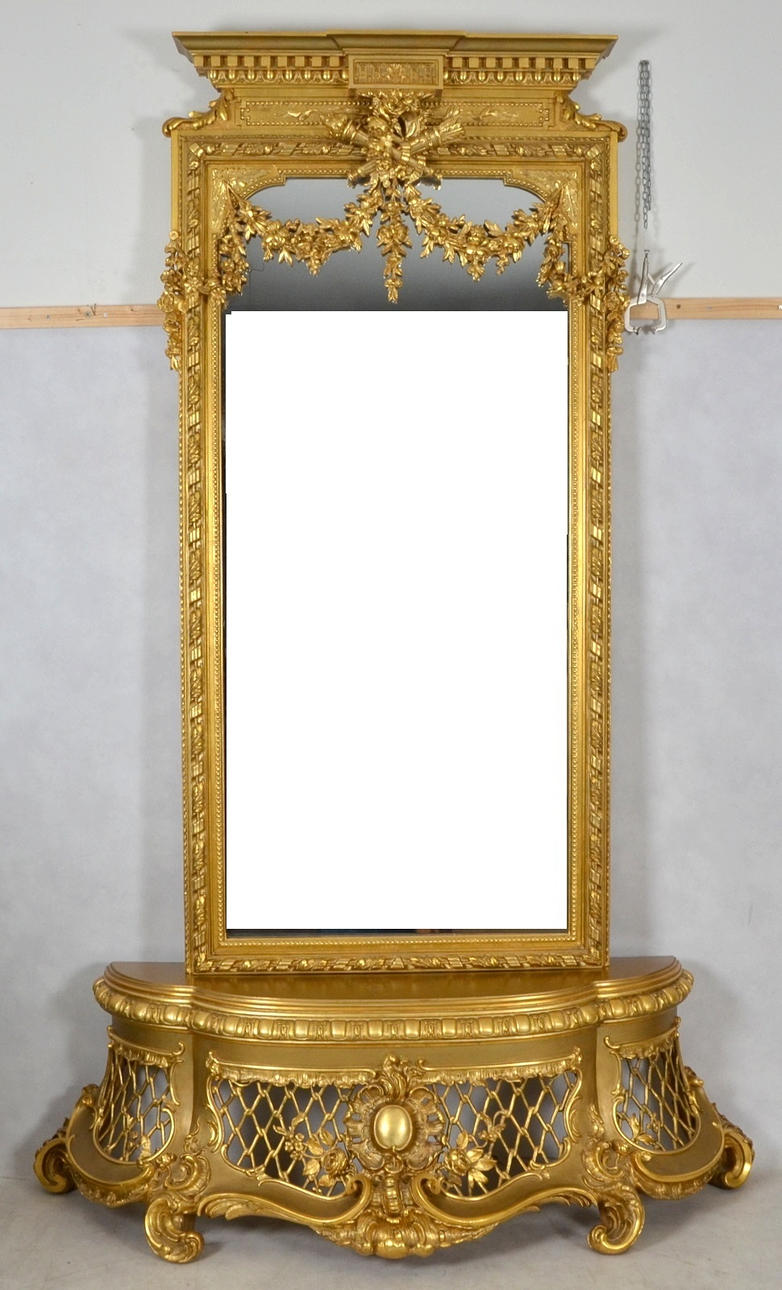 SPEGEL MED KONSOLBORD, förgylld, 1800-talets mitt.