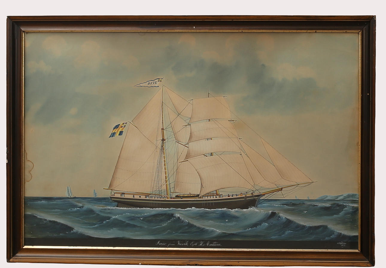 LARS PETTER SJÖSTRÖM, (1820-1896), fartygsporträtt, gouache med täckvitt, signerad, daterad 1879.