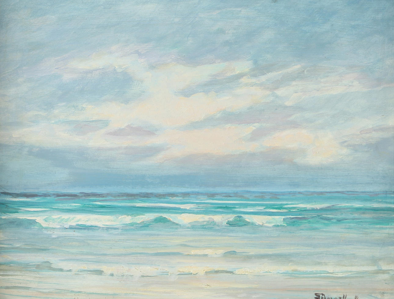 OIDENTIFIERAD KONSTNÄR. Havsbild, olja på pannå, signerad Söderwall.