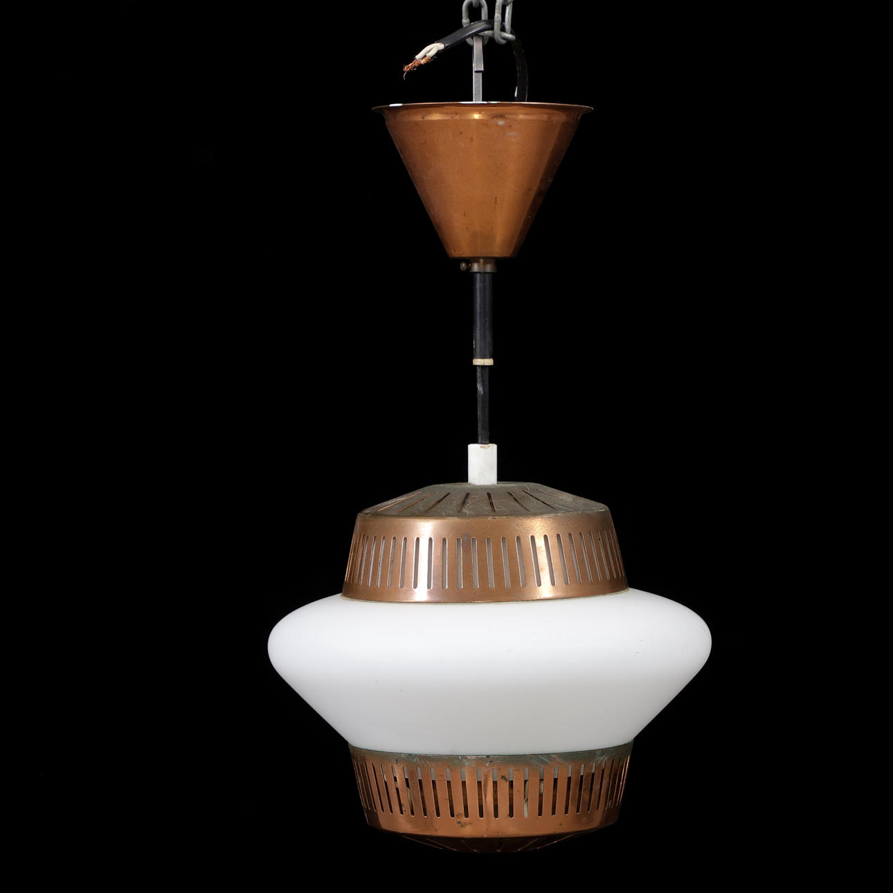A 1950s-century copper/glass ceiling lamp.