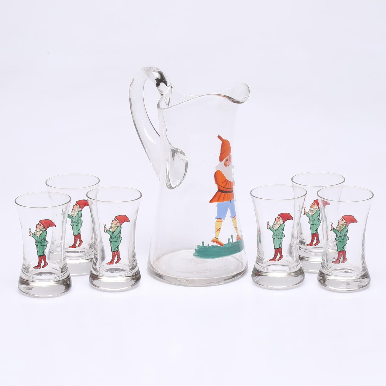 KANNA samt GLAS, 7 delar, tomte-dekor.