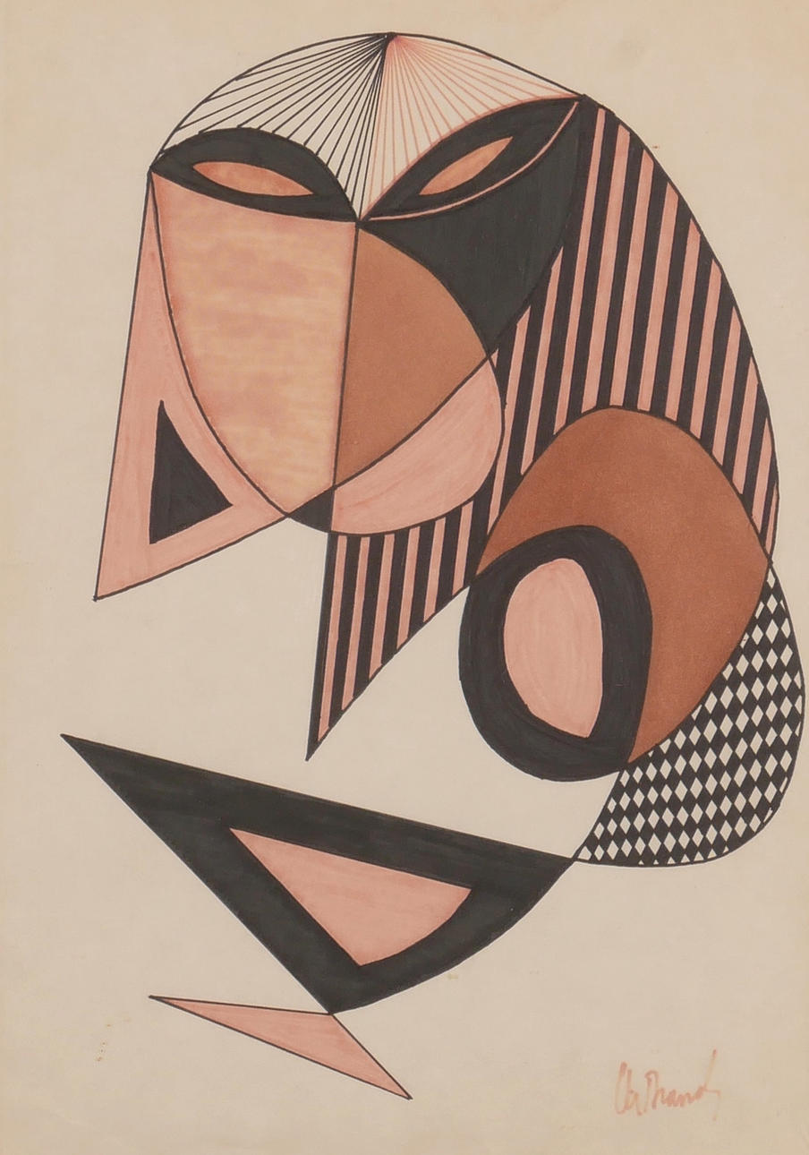 OIDENTIFIERAD KONSTNÄR. Gouache/ink, cubist composition, signed.