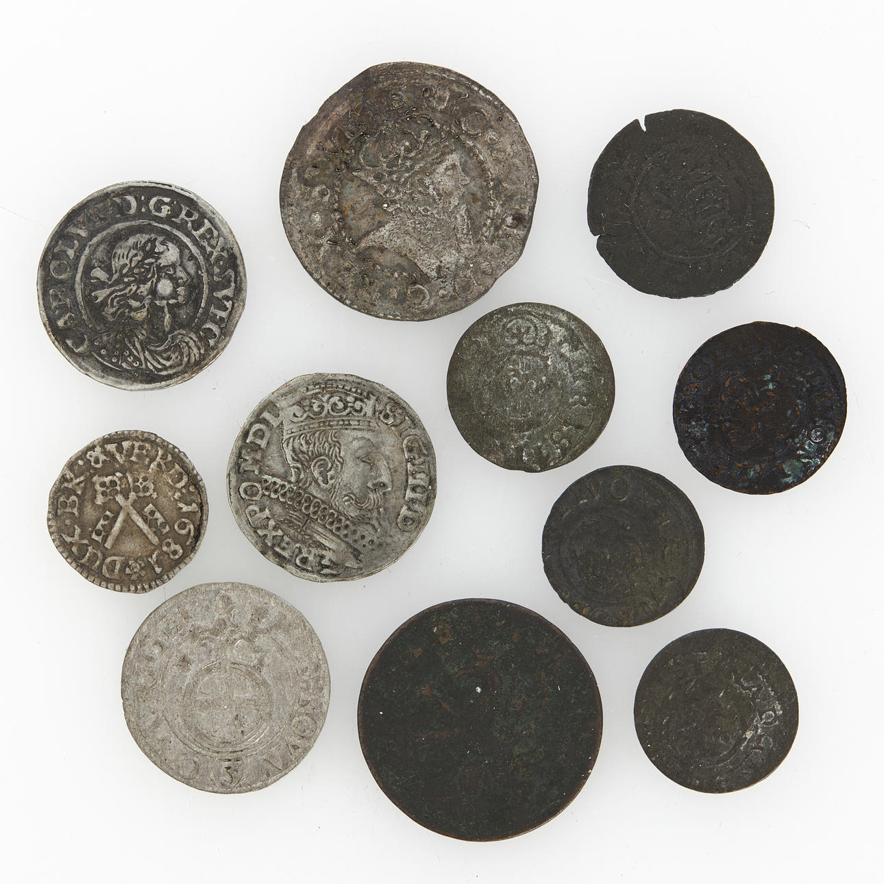 SWEDISH POSSESSION COINS, 11 pcs.