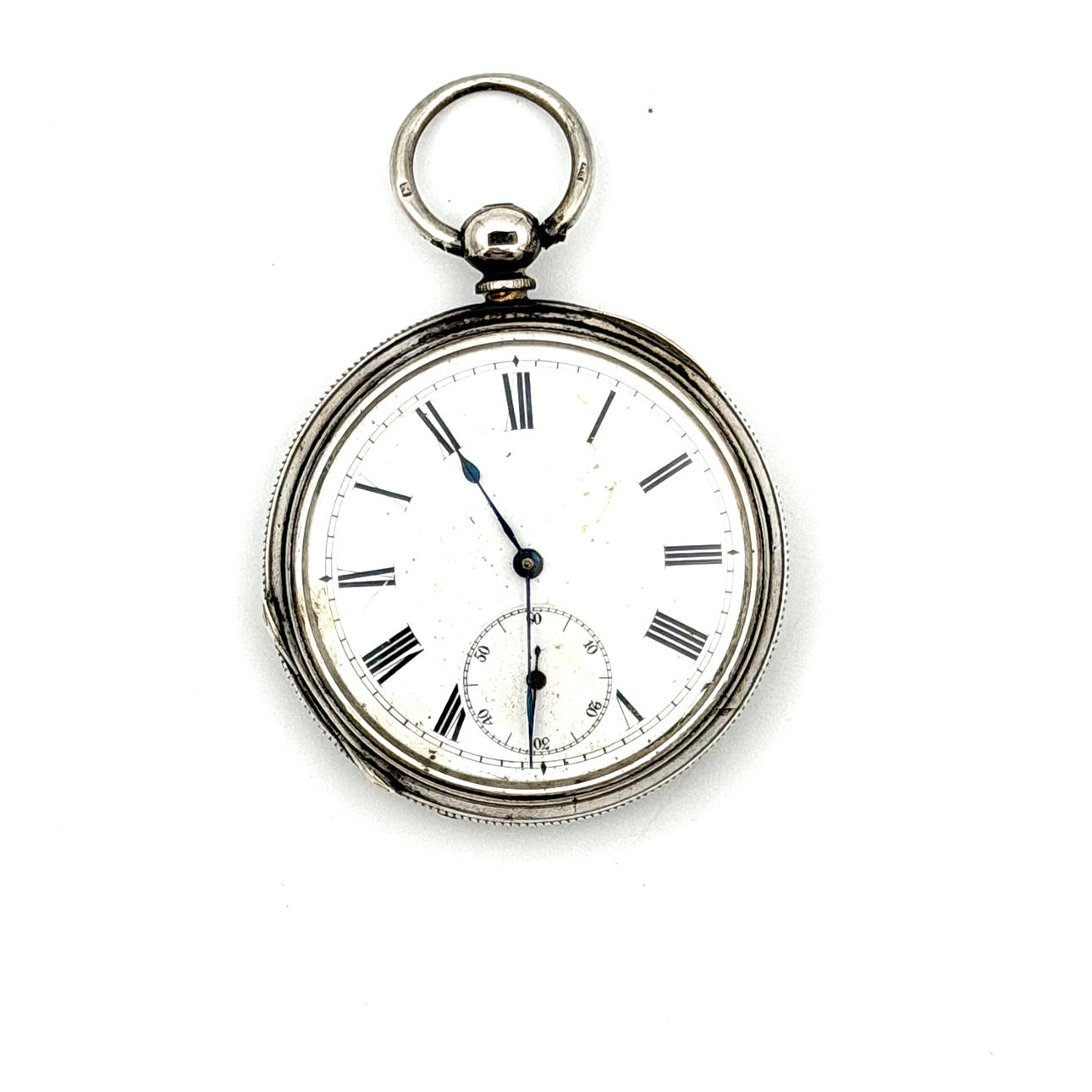POCKET WATCH, England, key puller, subsecond, case and inner case in silver/925, check stamp with year index for Birmingham 1881, dial with Roman numerals, blued hands, faceted glass.