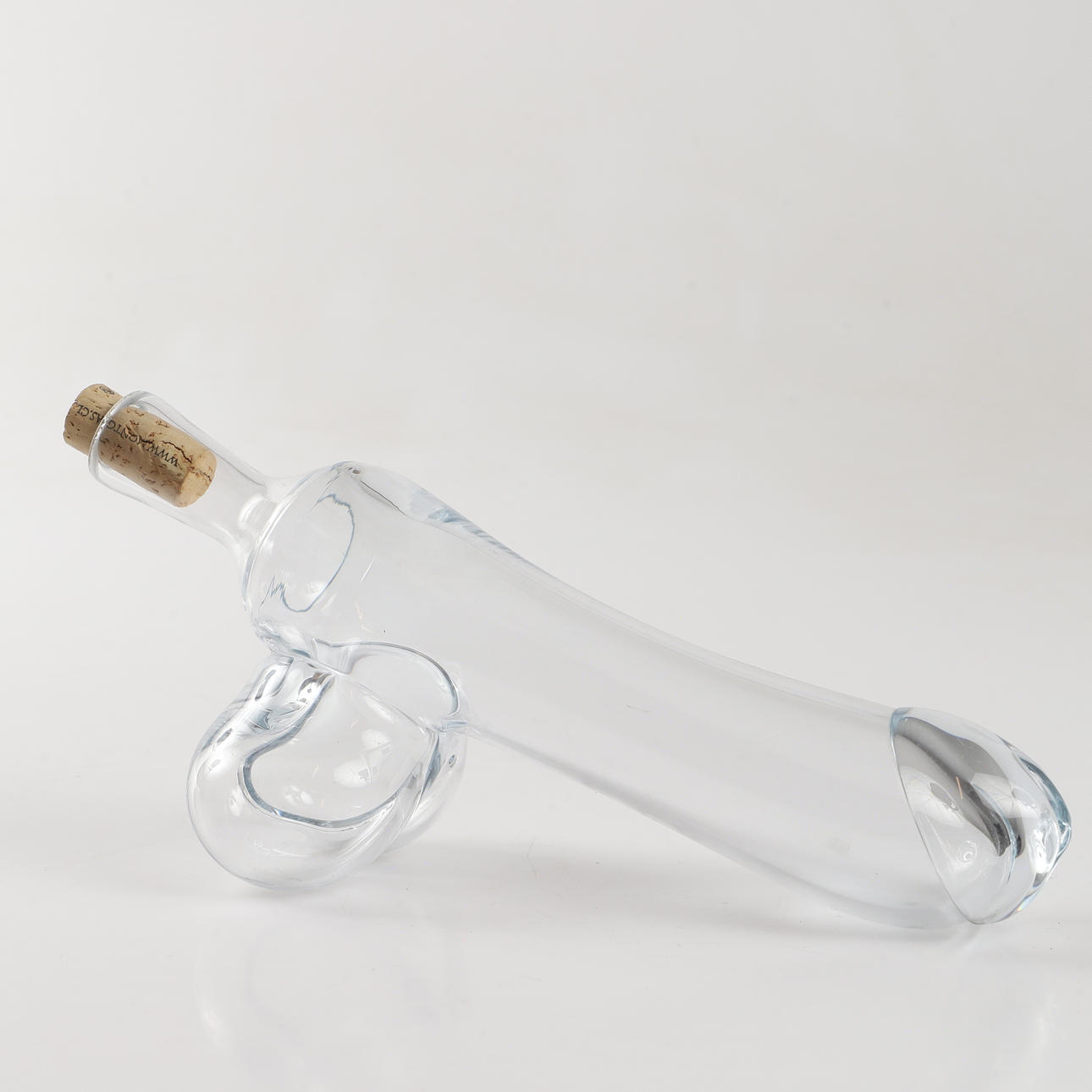 A glass phallus decanter from Denmark, 1970s.