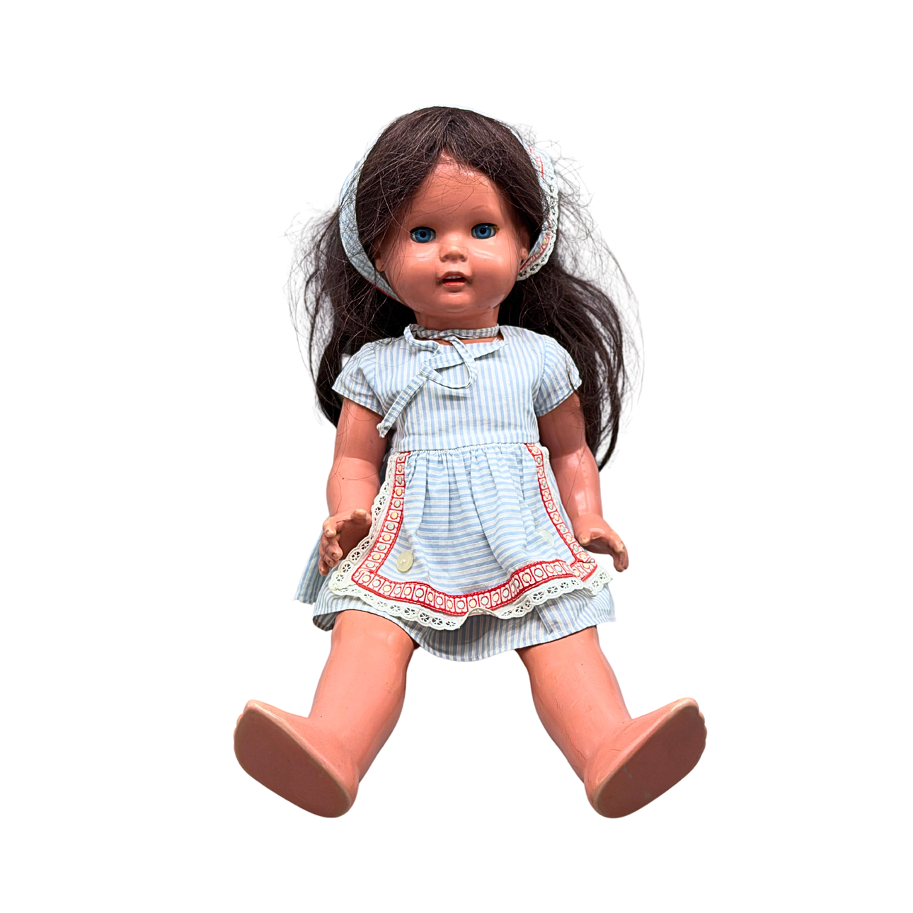 BIG TURTLE DOLL WITH BROWN HAIR.