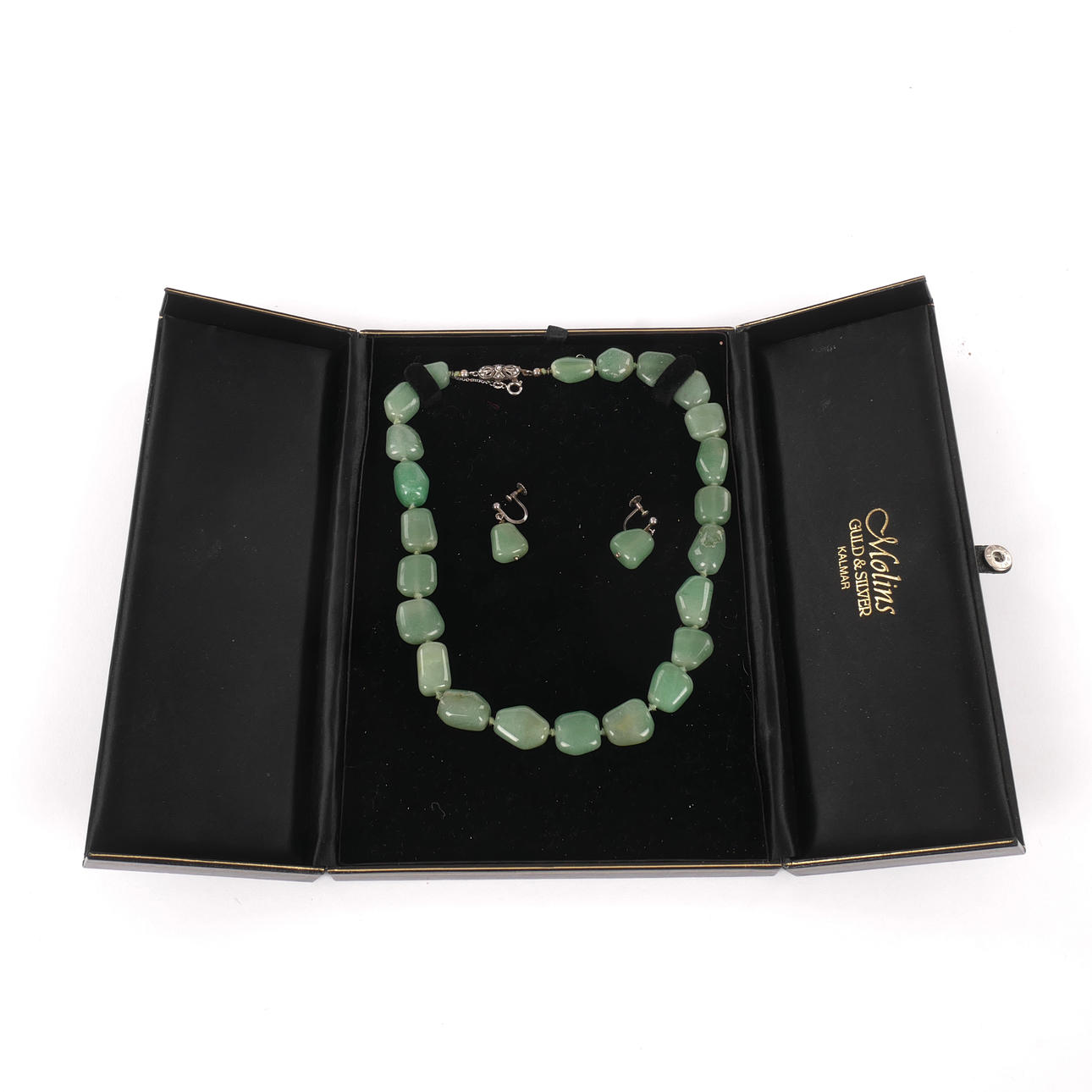 COLLIER OCH ÖRHÄNGEN, gröna stenar.