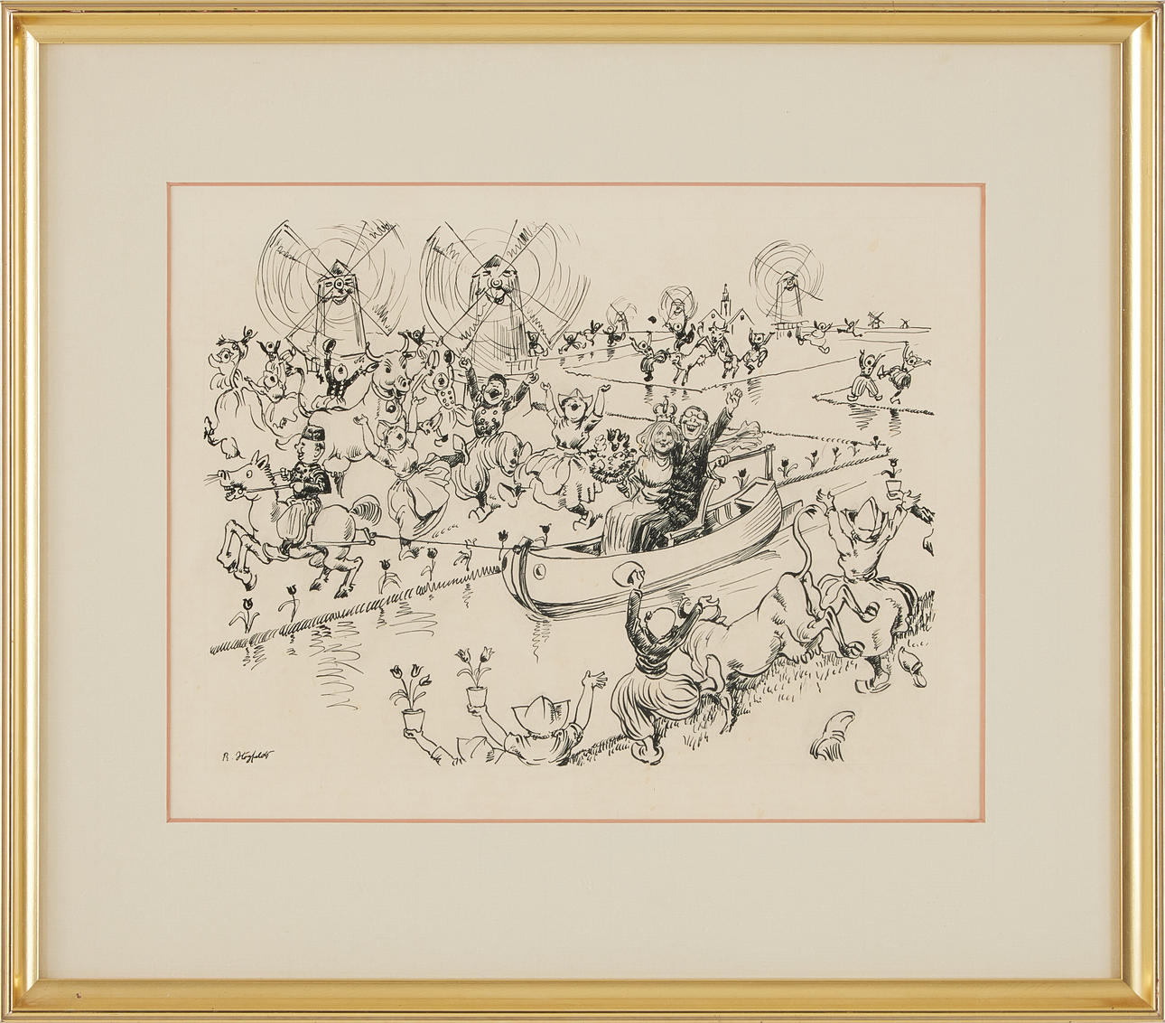 ROBERT HÖGFELDT. Bröllop, tusch på papper, signerad.