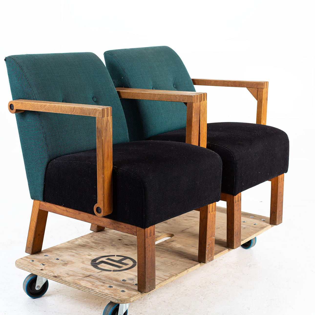 Armchairs, a pair, oak, Materia.