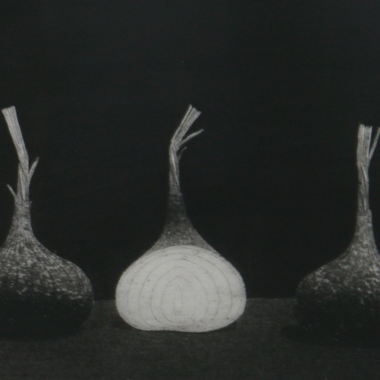 PENTTI KASKIPURO. Torrnål, lökar, signerad, numrerad 43/80 samt daterad 1980.