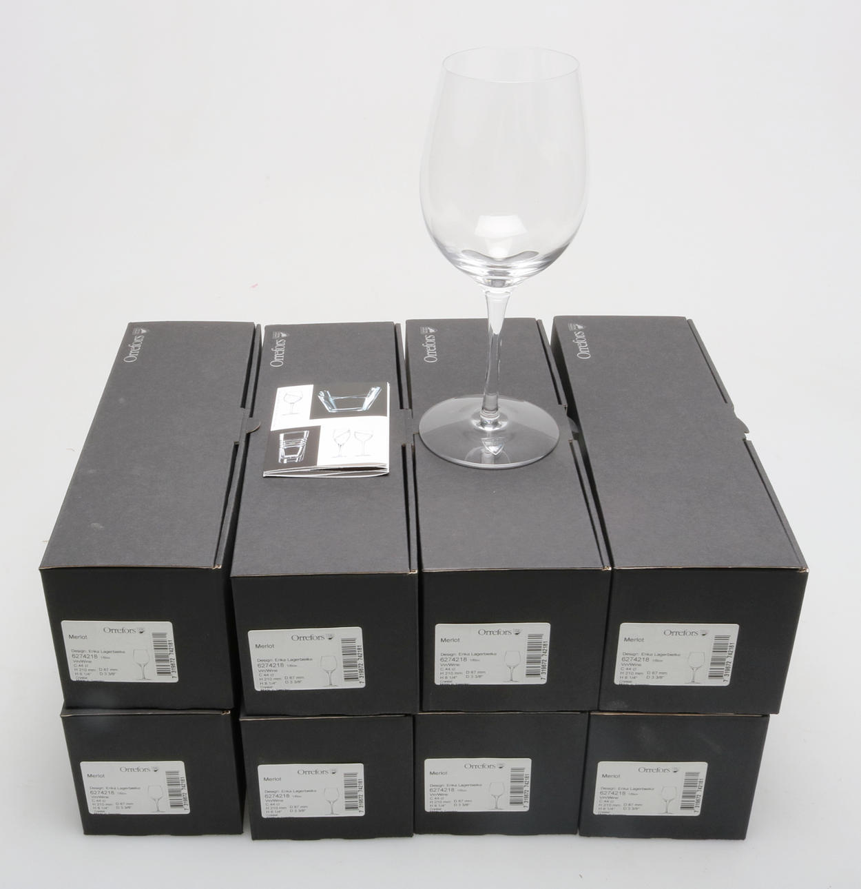 VINGLAS, 8 st, "Merlot", Erika Lagerbielke, Orrefors.