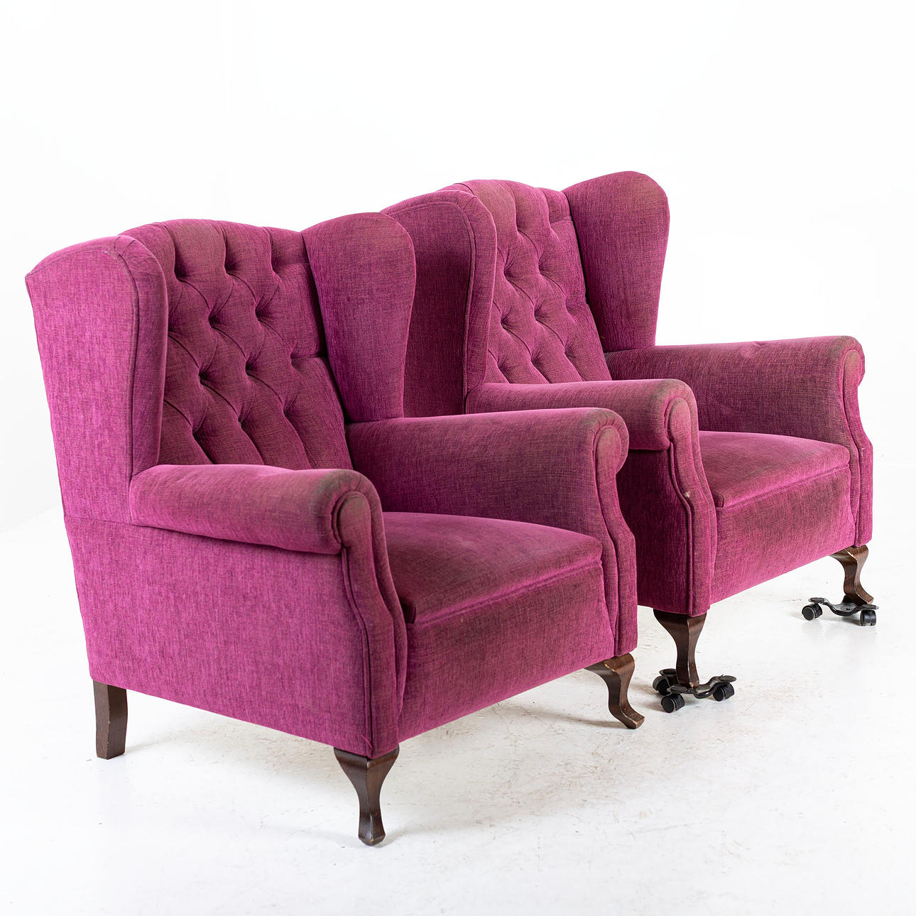 EAR PATCH ARMCHAIRS, a pair.