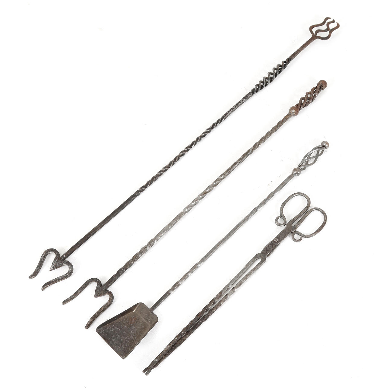 FIREFIGHTING TOOL, 4 pieces, forging. Shovel, pliers, fire forks. The ...