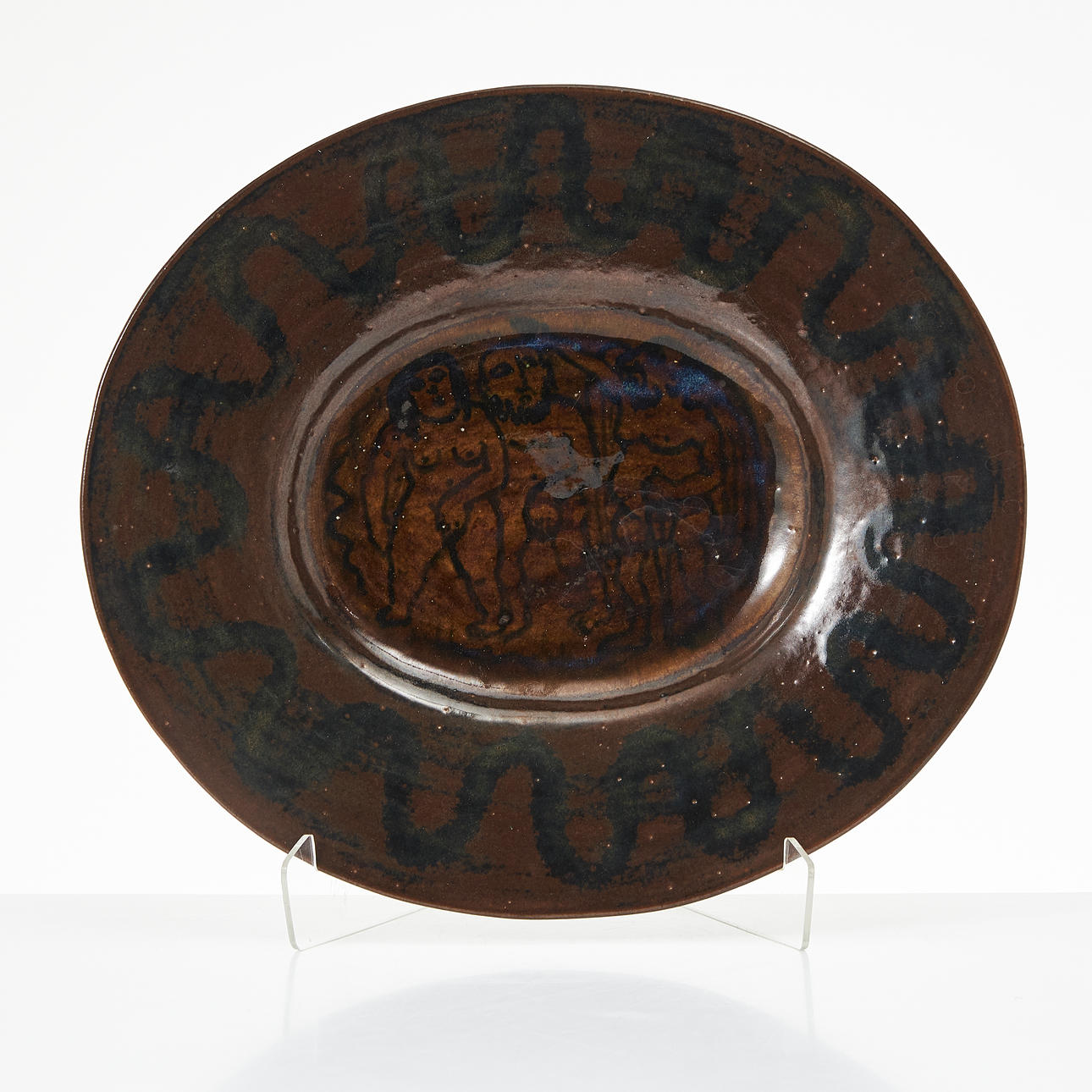 ÅKE HOLM. Bowl plate, glazed ceramic, signed.