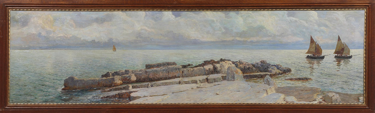 MENCI CLEMENS CRNCIC (1865-1930). Segelskutor vid klippig kust. Olja på duk.