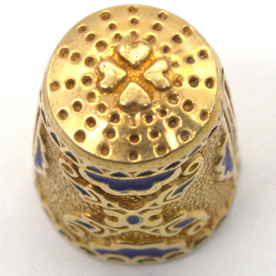 GULDPLÄTERAD STERLINGSILVER FINGERBORG MED KOBOLTBLÅ EMALJ, TYSKLAND ...