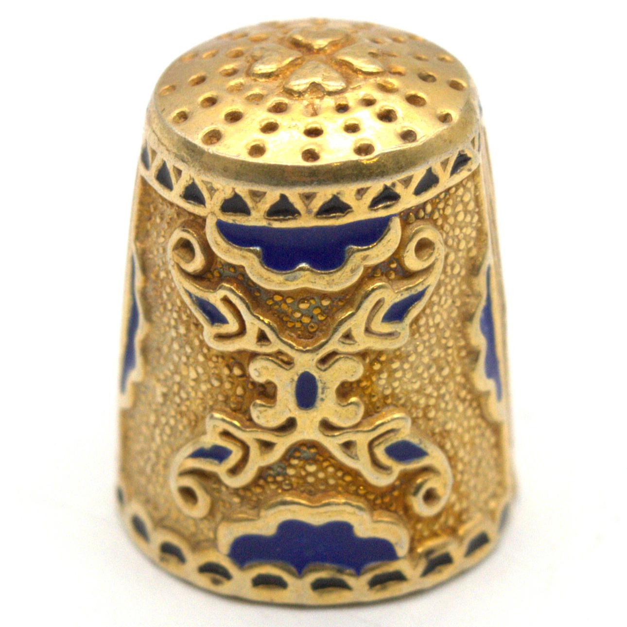 GULDPLÄTERAD STERLINGSILVER FINGERBORG MED KOBOLTBLÅ EMALJ, TYSKLAND ...