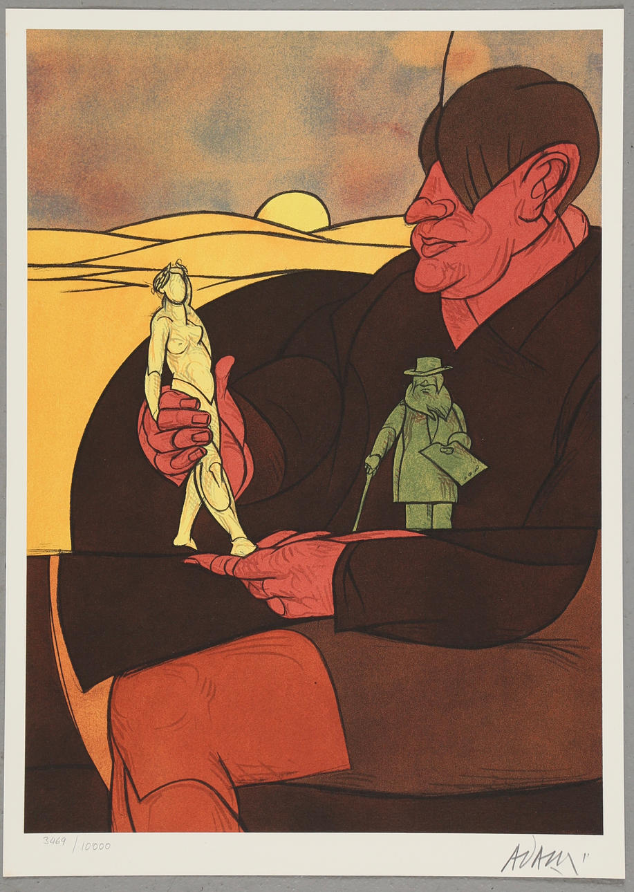 ADAMI. Figurative scenery, lithography in colors.