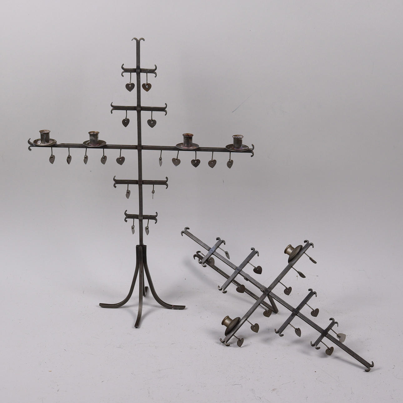 CANDLESTICKS, wrought with hearts, table and wall model, 2 pcs.