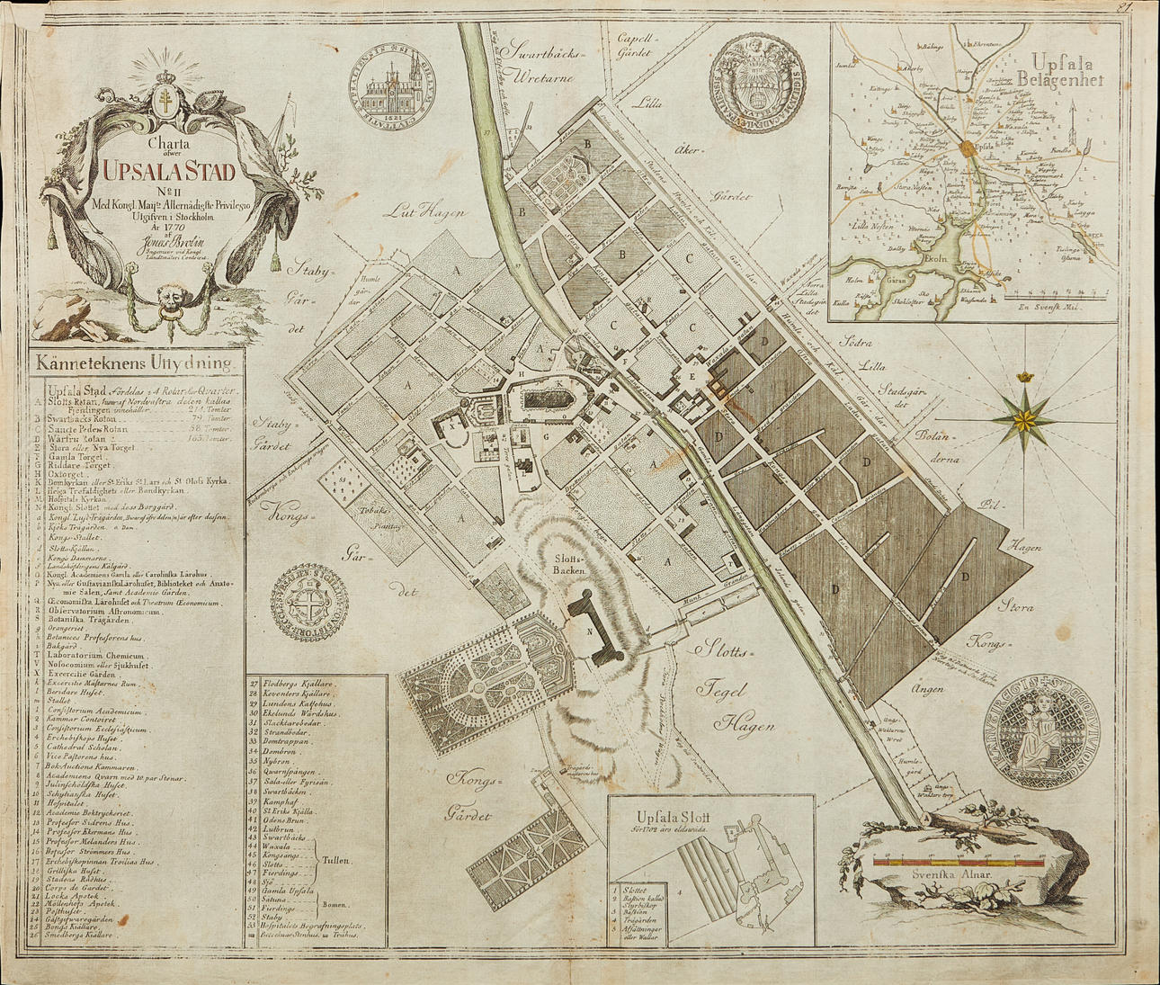 BROLIN, CHARTA ÖFWER UPSALA STAD, 1770.