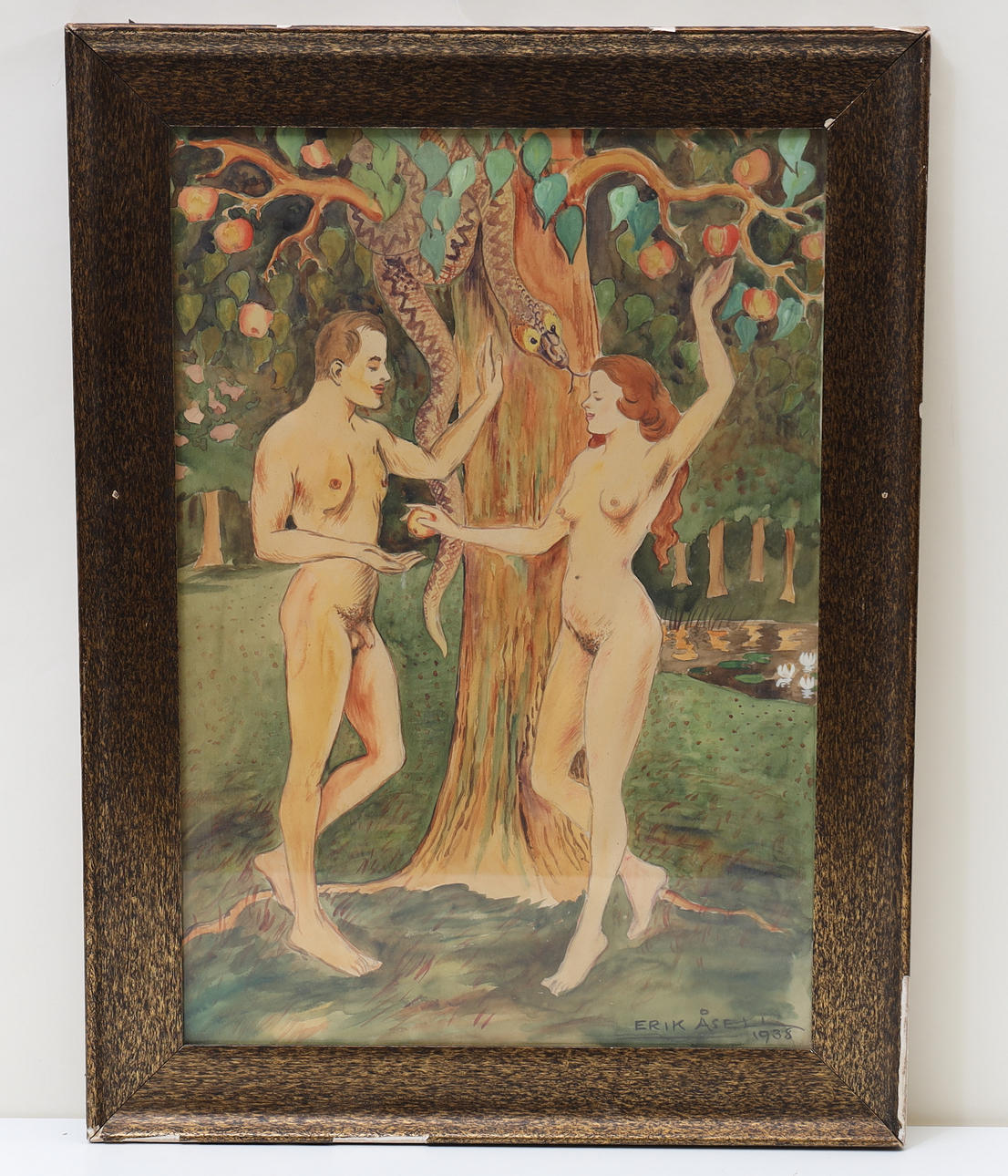 ERIK ÅSELL. Adam & eva, Watercolour, signed and dated 1938.