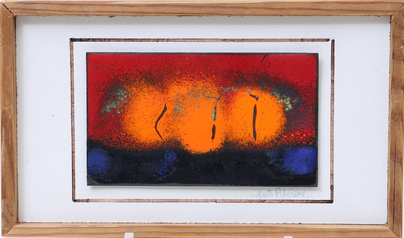 MATS PETERSÉN. Composition, enamel board, signed.