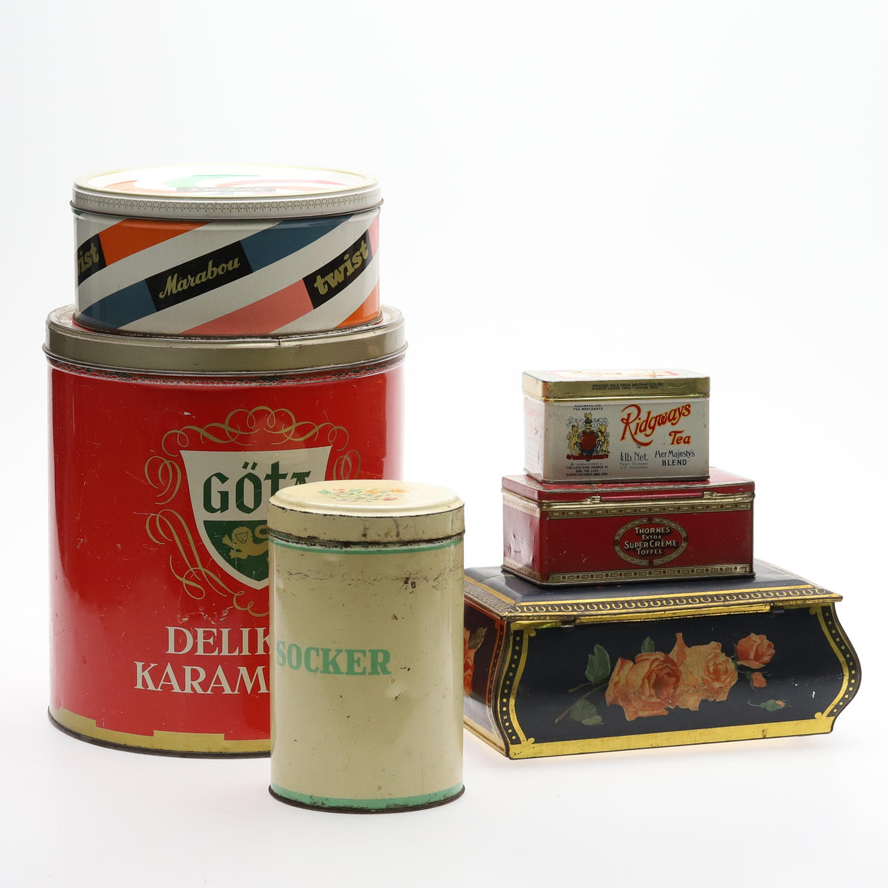 TIN CANS, 6 pcs, Göta etc.