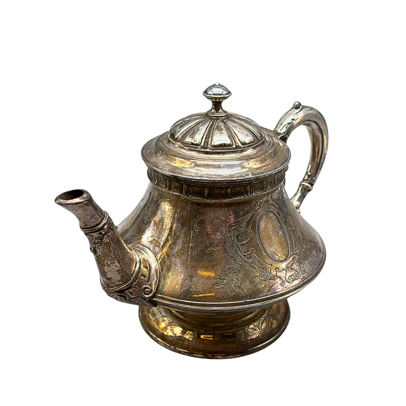 MAPLE & CO. ANTIQUE VICTORIAN SILVER-PLATED TEAPOT.