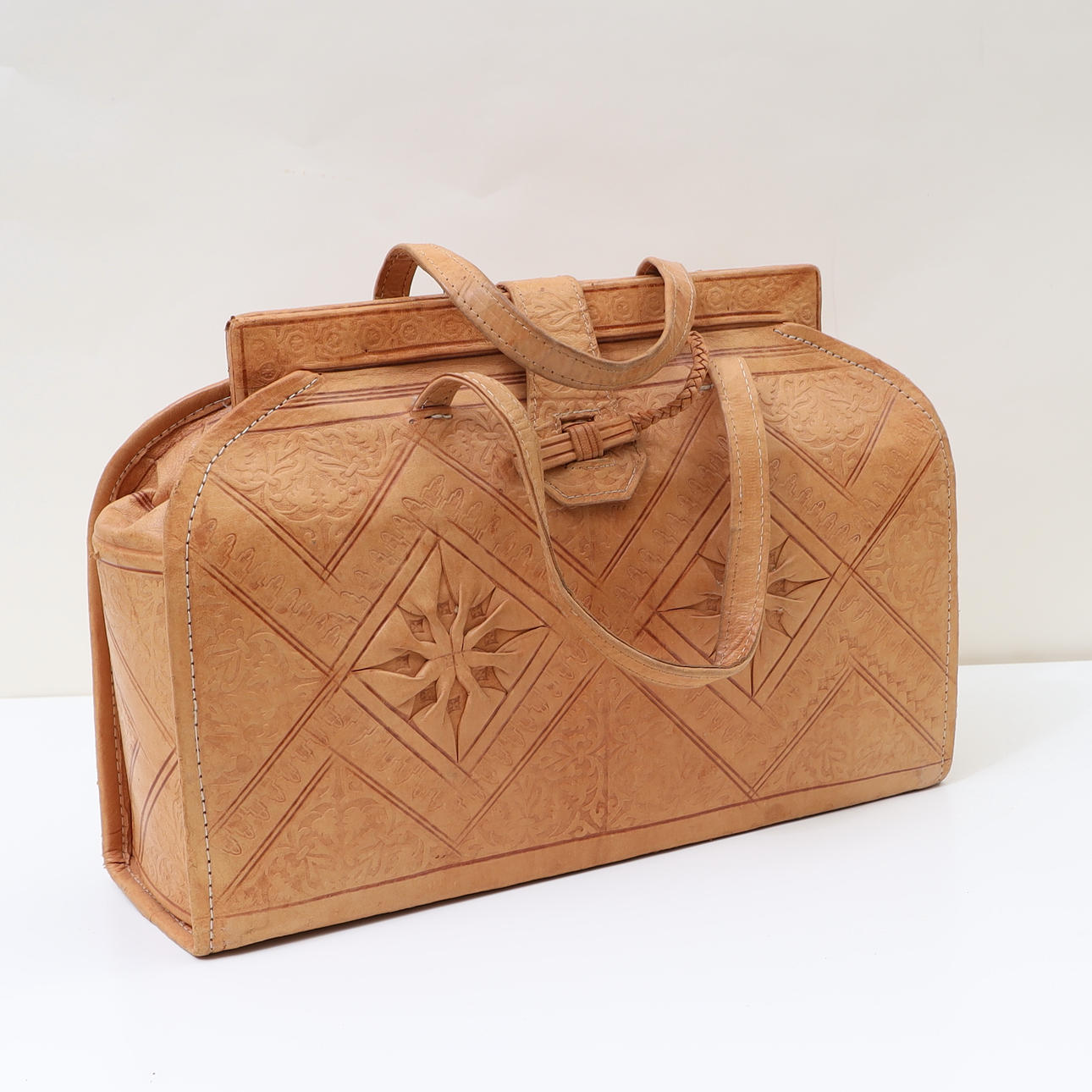 BAG, leather, with print decor.